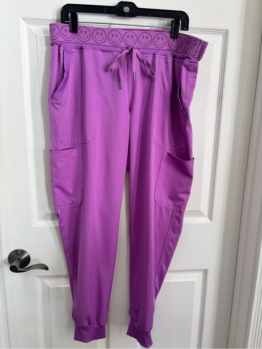 Ava Therese Women's Bright Purple Scrub Jogger Pants with Smile Waistband